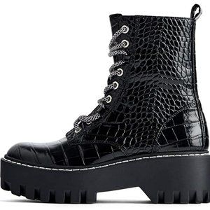 Zara Women Animal Print Flat Platform Ankle Boots